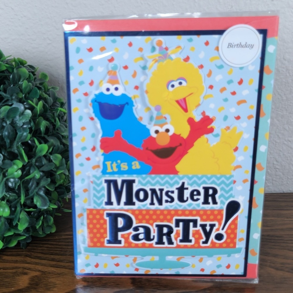 Sesame Street Birthday Card Monster Friendsβ Party Elmo Big Bird Cookie Monster